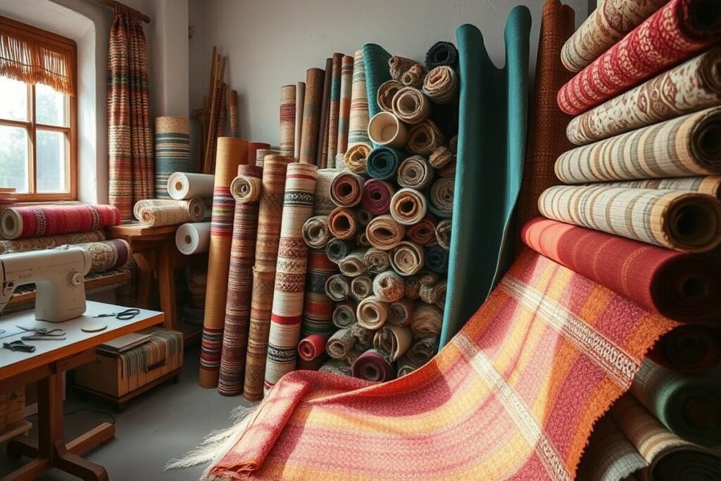 overview of woven fabric rolls
